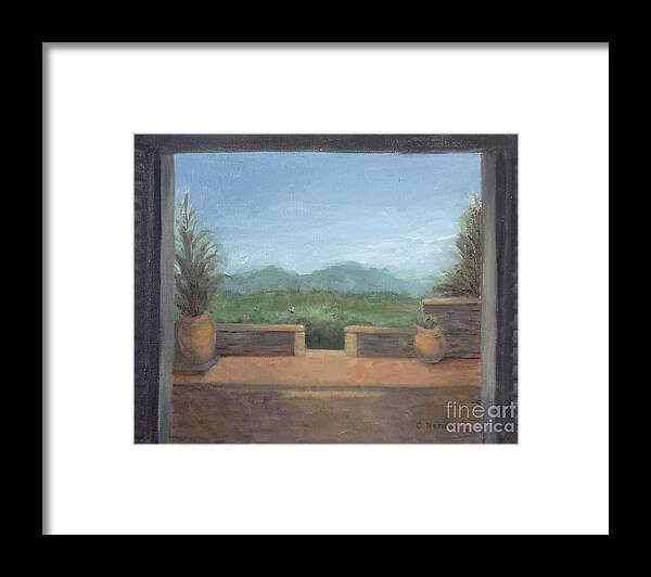  View From Mona Lisa's Family Home Framed Print featuring the painting Tuscan Olive Gove by Carol DENMARK