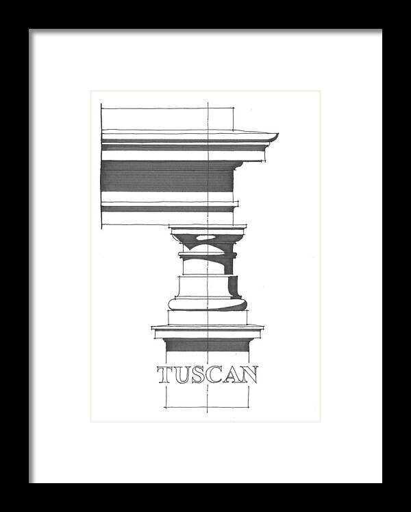 Architecture Framed Print featuring the drawing Tuscan Order by Calvin Durham