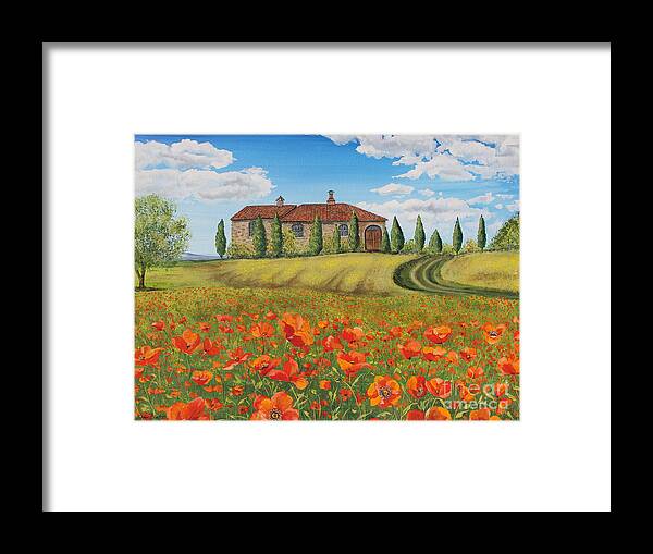 Painting Framed Print featuring the painting Tuscan Poppies-A by Jean Plout