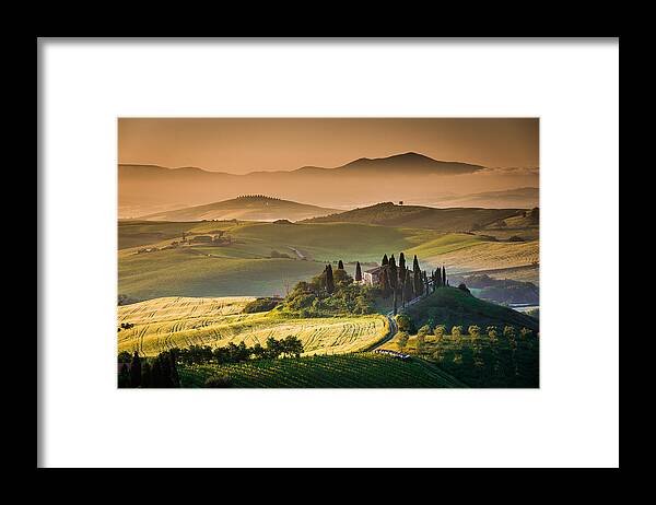 Tuscany Framed Print featuring the photograph Tuscan sunrise by Francesco Riccardo Iacomino