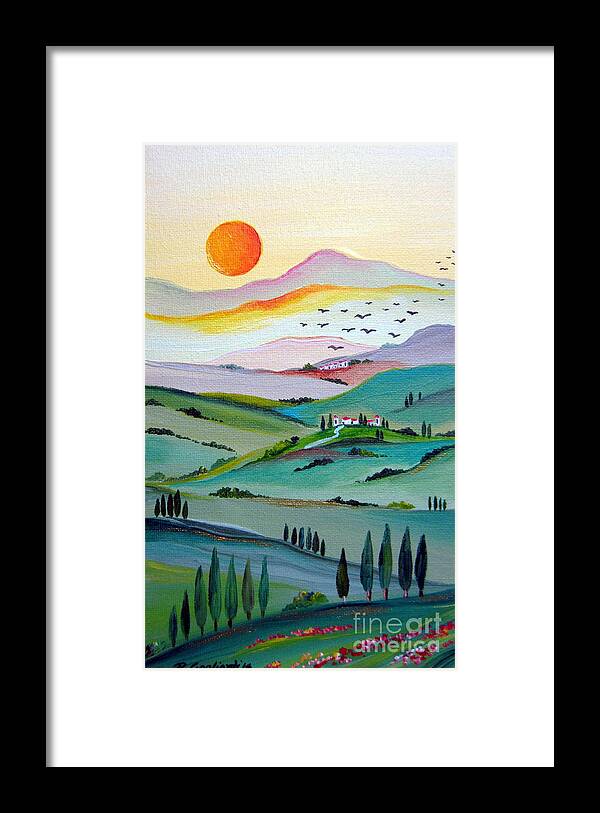 Tuscany Framed Print featuring the painting Tuscany sunset by Roberto Gagliardi