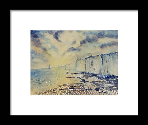 Landscape Framed Print featuring the painting Twilight Stroll on Bridlington Beach by Glenn Marshall