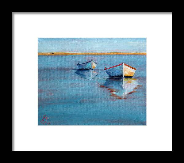 Rowboats Framed Print featuring the painting Twin Boats II by Trina Teele