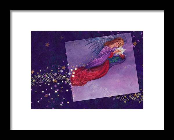 Angel Framed Print featuring the painting twinkling Angel with star by Judith Cheng