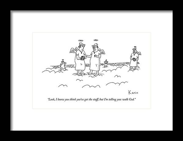 Baseball Framed Print featuring the drawing Two Angels Speak To Each Other In A Baseball by Zachary Kanin