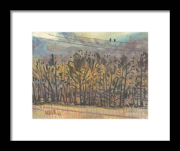 Birds Framed Print featuring the painting Two Birds on a Wire by Donald Maier