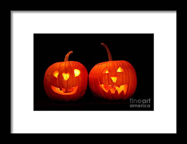 Halloween Framed Print featuring the photograph Two Carved Jack O Lantern Pumpkins by James BO Insogna