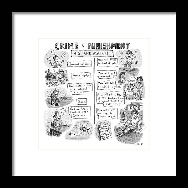 Title: Framed Print featuring the drawing Two Columns Contain Entries. The Left Column by Roz Chast