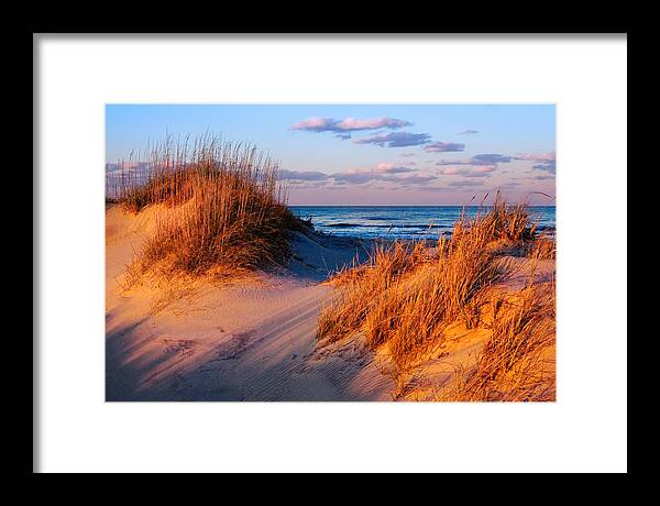 Outer Banks Framed Print featuring the photograph Two Dunes at Sunset - Outer Banks by Dan Carmichael