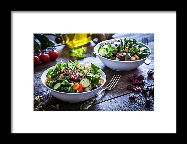 Leaf Vegetable Framed Print featuring the photograph Two fresh salad bowls by Fcafotodigital