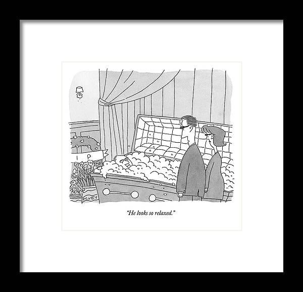 Funeral Framed Print featuring the drawing Two Funeral Mourners Stand Over A Coffin by Peter C. Vey