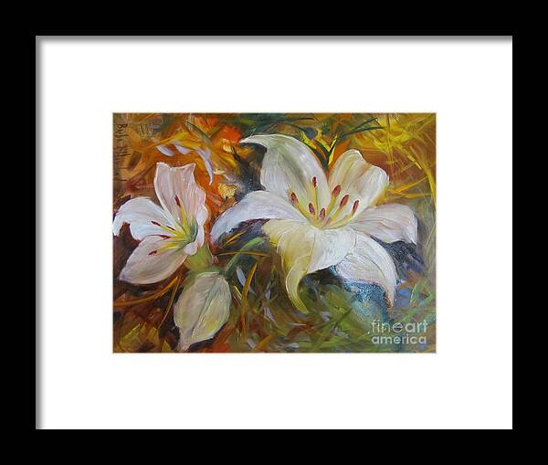 White Lilies Framed Print featuring the painting Two Lilies by Barbara Haviland