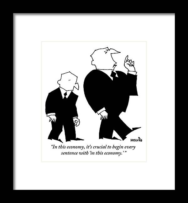 Recession Framed Print featuring the drawing Two Men In Suits Are Seen Walking And Talking by Ariel Molvig
