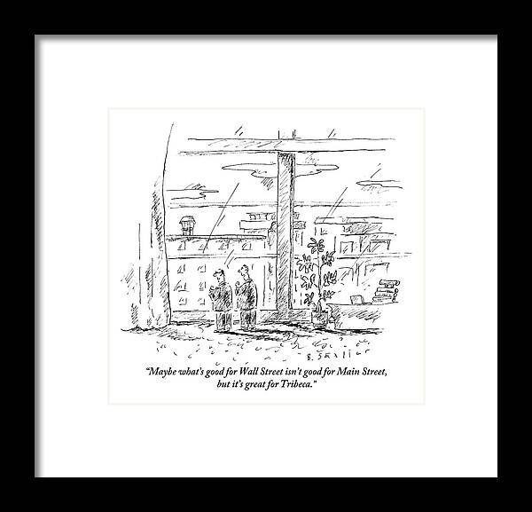 Tribeca Framed Print featuring the drawing Two Men Standing In An Apartment by Barbara Smaller