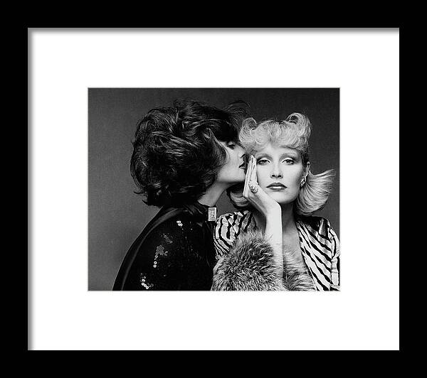 Accessories Framed Print featuring the photograph Two Models Wearing Wigs By Edith Imre by Francesco Scavullo