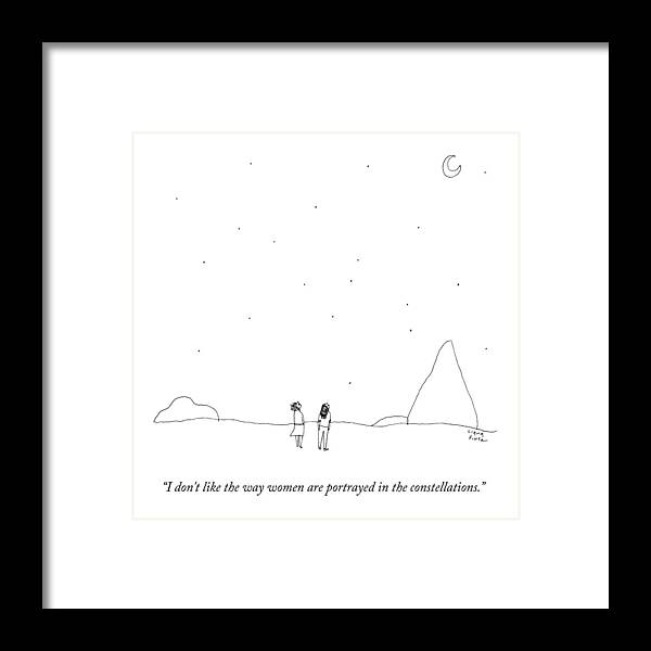 Stargazing Framed Print featuring the drawing Two People Look At The Stars by Liana Finck
