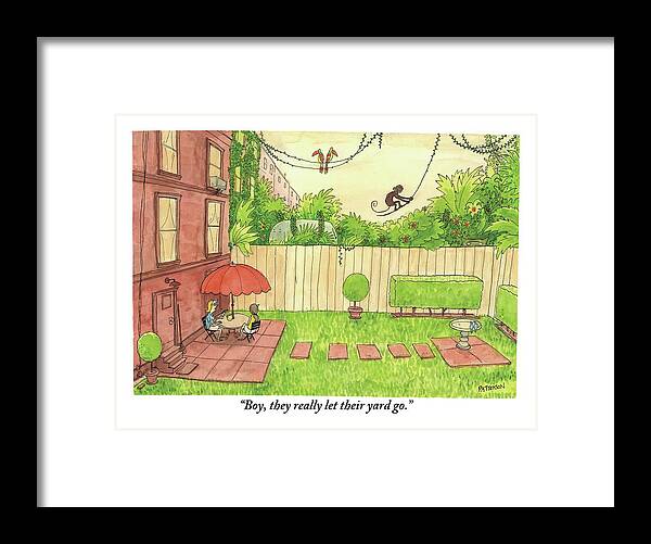 Rain Forests Framed Print featuring the drawing Two People Sitting On Their Back Patio by Jason Patterson