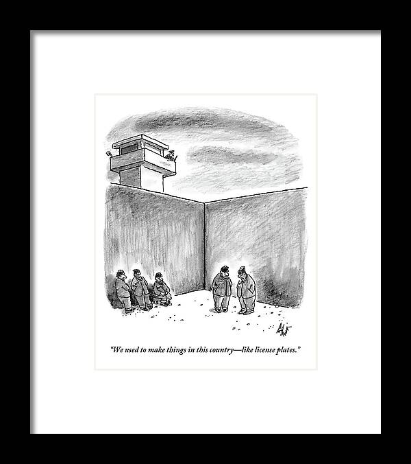 Prison Framed Print featuring the drawing Two Prisoners Talk In The A Prison Yard by Frank Cotham