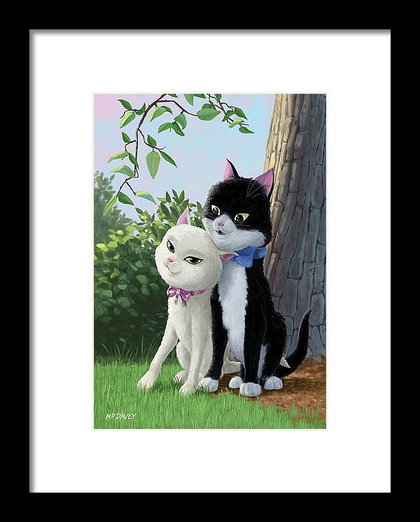 Cat Framed Print featuring the painting Two Romantic Cats In Love by Martin Davey
