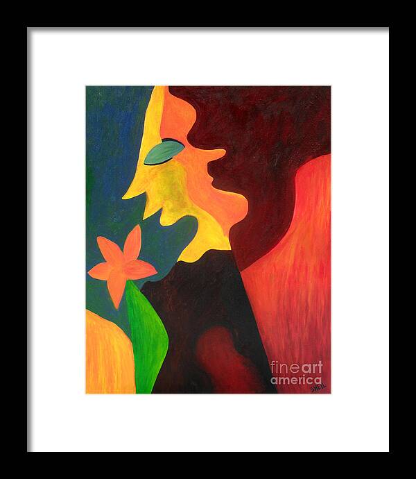 Abstract Framed Print featuring the painting Two Sides by Amanda Sheil