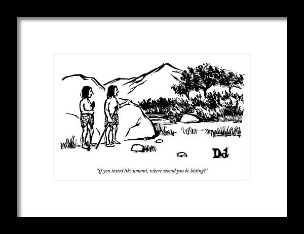 Hunter Framed Print featuring the drawing Two Tribal Hunters Survey The Plains by Drew Dernavich
