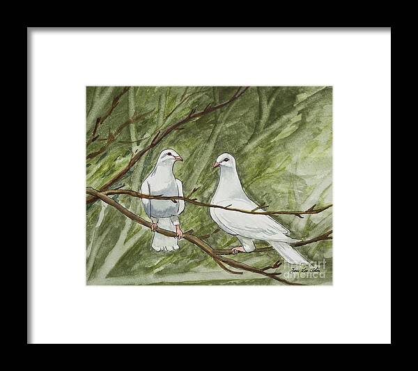 White Framed Print featuring the painting Two White Doves by Janis Lee Colon