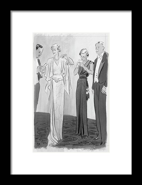 Illustration Framed Print featuring the digital art Two Women In Evening Gowns With Older Men by Eduardo Garcia Benito