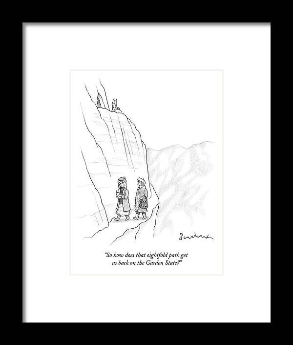 Guru Framed Print featuring the drawing Two Women Walk Down From The Guru On The Mountain by David Borchart