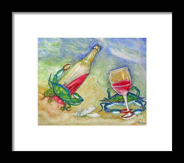 Crabs Framed Print featuring the painting Tybee Blue Crabs tipsy by Doris Blessington