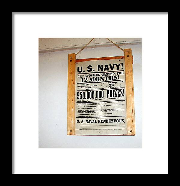 Sign Framed Print featuring the photograph U. S. Navy Men Wanted by Pamela Hyde Wilson
