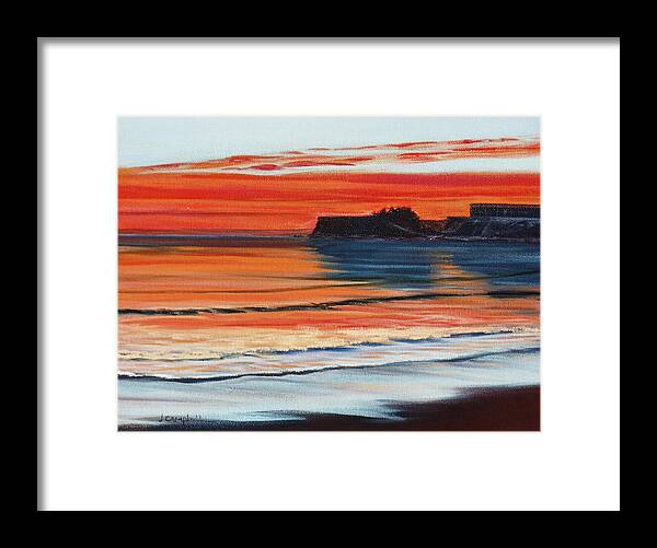 Beach Framed Print featuring the painting UCSB at sunset by Jeffrey Campbell