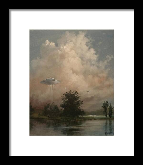 Ufo's Framed Print featuring the painting UFO's - A Scouting Party by Tom Shropshire