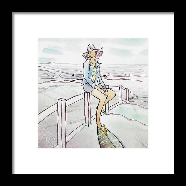 Fine Art Framed Print featuring the painting Umbrella Hat by Harry Holiday