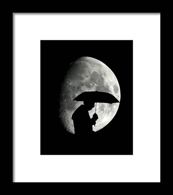 Moon Framed Print featuring the photograph Umbrella Man with Moon by Christopher McKenzie