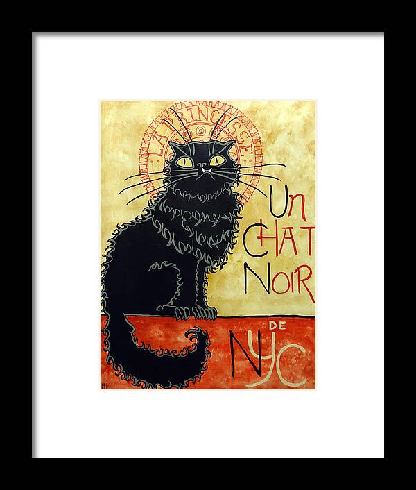 Black Cat Framed Print featuring the painting Un Chat Noir de N Y C by Ande Hall