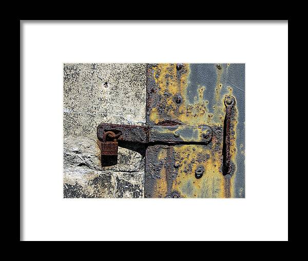 Grunge Framed Print featuring the photograph Under Lock and Key by Kathy Clark
