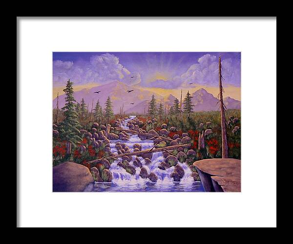 Landscape Framed Print featuring the painting Under the Rainbow by Ray Nutaitis