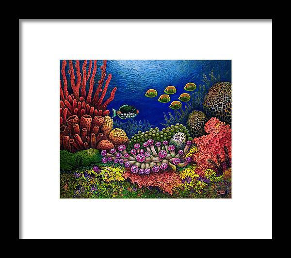 Ocean Framed Print featuring the painting Undersea Creatures V by Michael Frank