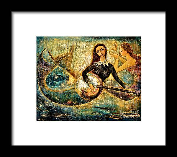 Mermaids Framed Print featuring the painting UnderSea by Shijun Munns