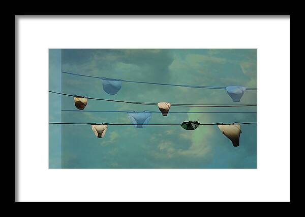 Panties On Washing Line Framed Print featuring the photograph Underwear on a washing line by Jasna Buncic
