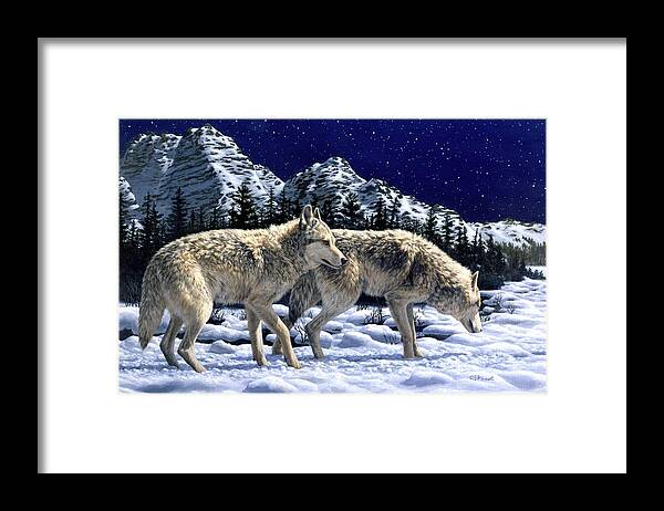 Wolf Framed Print featuring the painting Wolves - Unfamiliar Territory by Crista Forest