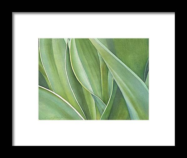 Leaves Framed Print featuring the painting Unfolding Tulip Leaves by Sandy Haight