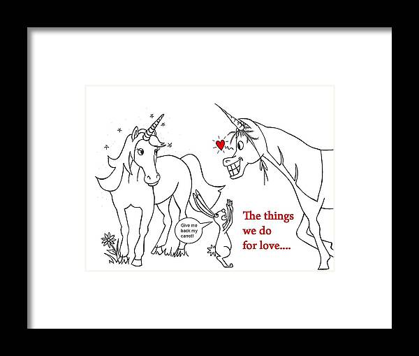 Valentine Framed Print featuring the drawing Unicorn Valentines card by Konni Jensen