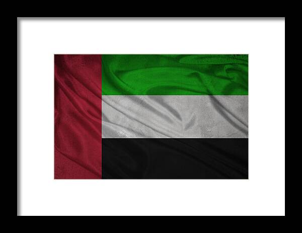 Country Framed Print featuring the digital art United Arab Emirates flag waving on canvas by Eti Reid