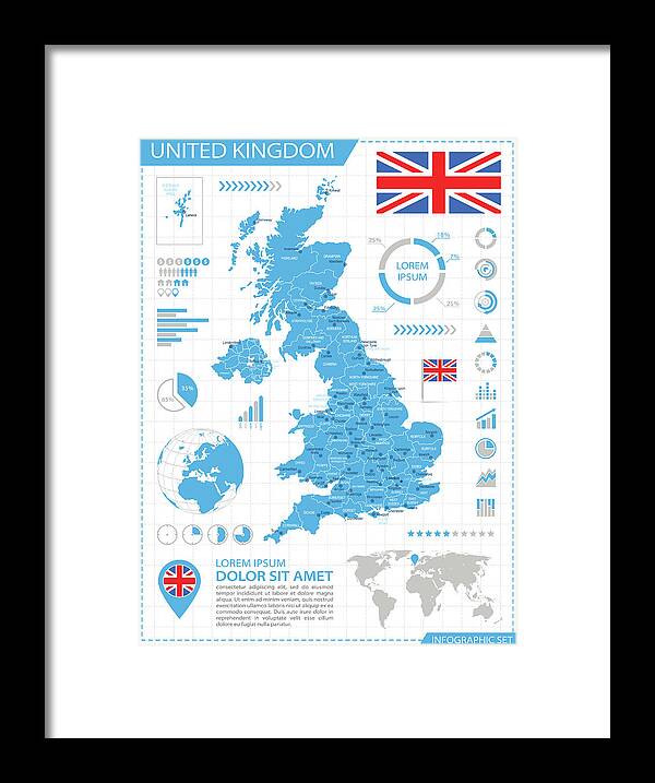 Globe Framed Print featuring the digital art United Kingdom - Infographic Map - by Pop jop