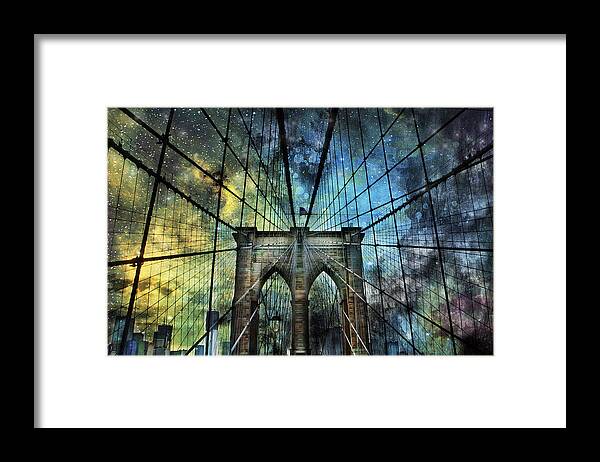 Evie Framed Print featuring the photograph Universe and the Brooklyn Bridge by Evie Carrier