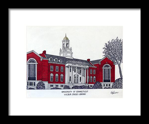 Uconn Buildings Drawings Framed Print featuring the drawing University of Connecticut by Frederic Kohli