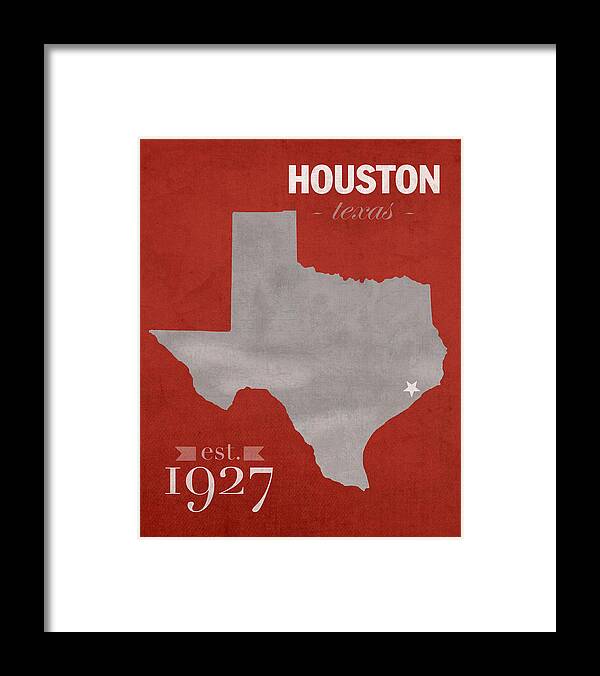 University Of Houston Framed Print featuring the mixed media University of Houston Cougars Texas College Town State Map Poster Series No 045 by Design Turnpike