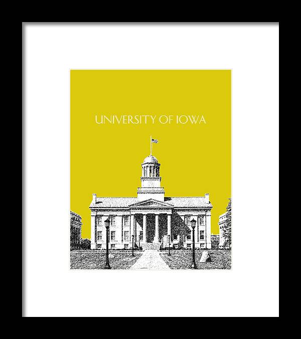 University Framed Print featuring the digital art University of Iowa - Mustard Yellow by DB Artist