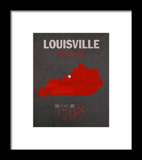 University Of Louisville Cardinals Kentucky College Town State Map Poster Series No 059 Framed ...